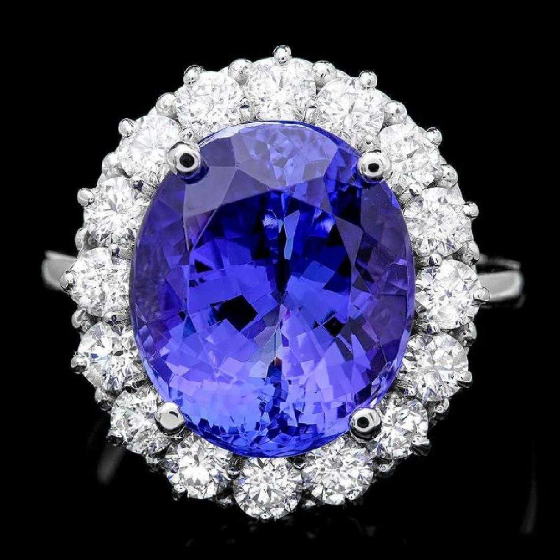 14K White Gold 9.39ct Tanzanite and 1.49ct Diamond Ring