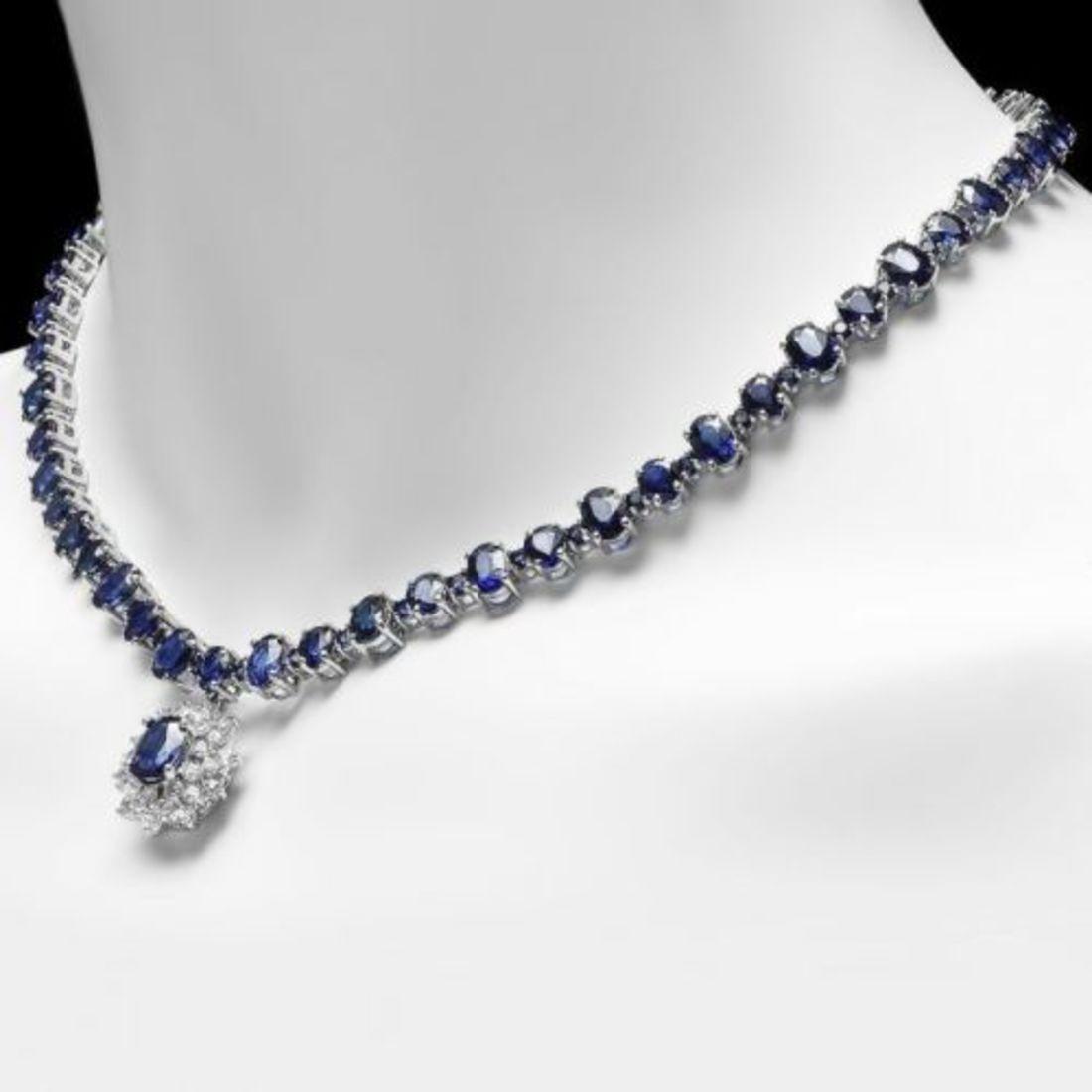 14K White Gold 47.50ct Sapphire and 1.85ct Diamond Necklace