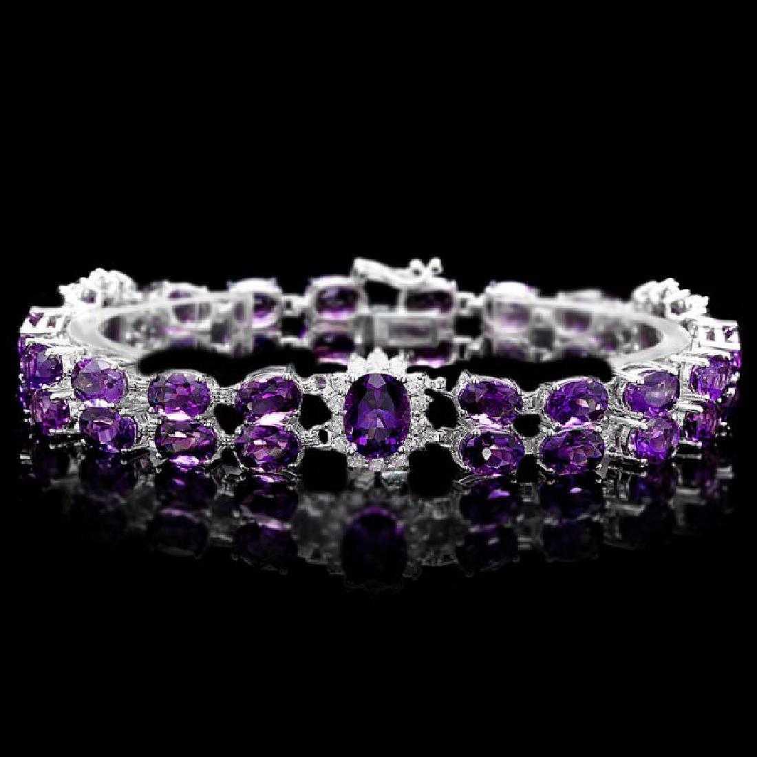 14K White Gold 32.15ct Amethyst and 1.10ct Diamond Bracelet