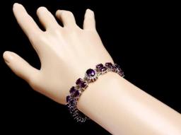 14K White Gold 32.15ct Amethyst and 1.10ct Diamond Bracelet