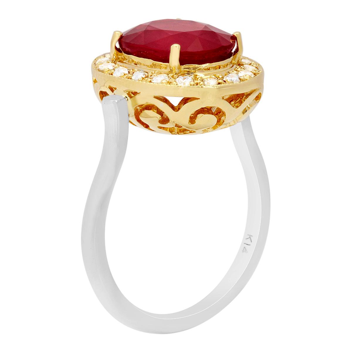 14k Yellow & White Gold 5.50ct Ruby 0.42ct Diamond Ring