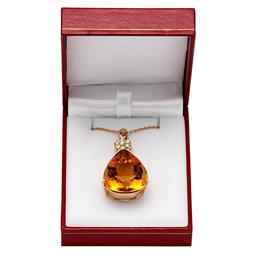 14k Yellow Gold 41.10ct Citrine 0.51ct Diamond Pendant