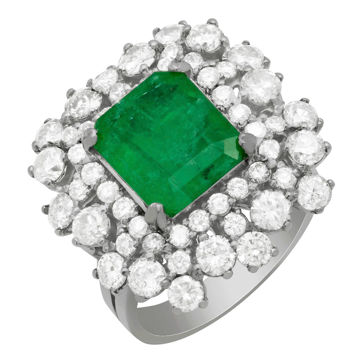 14k White Gold 2.98ct Emerald 2.83ct Diamond Ring