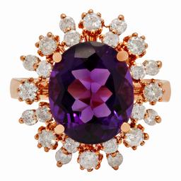 14k Rose Gold 4.41ct Amethyst 1.06ct Diamond Ring