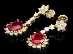 14K Yellow Gold 9.36ct Ruby and 3.82ct Diamond Earrings