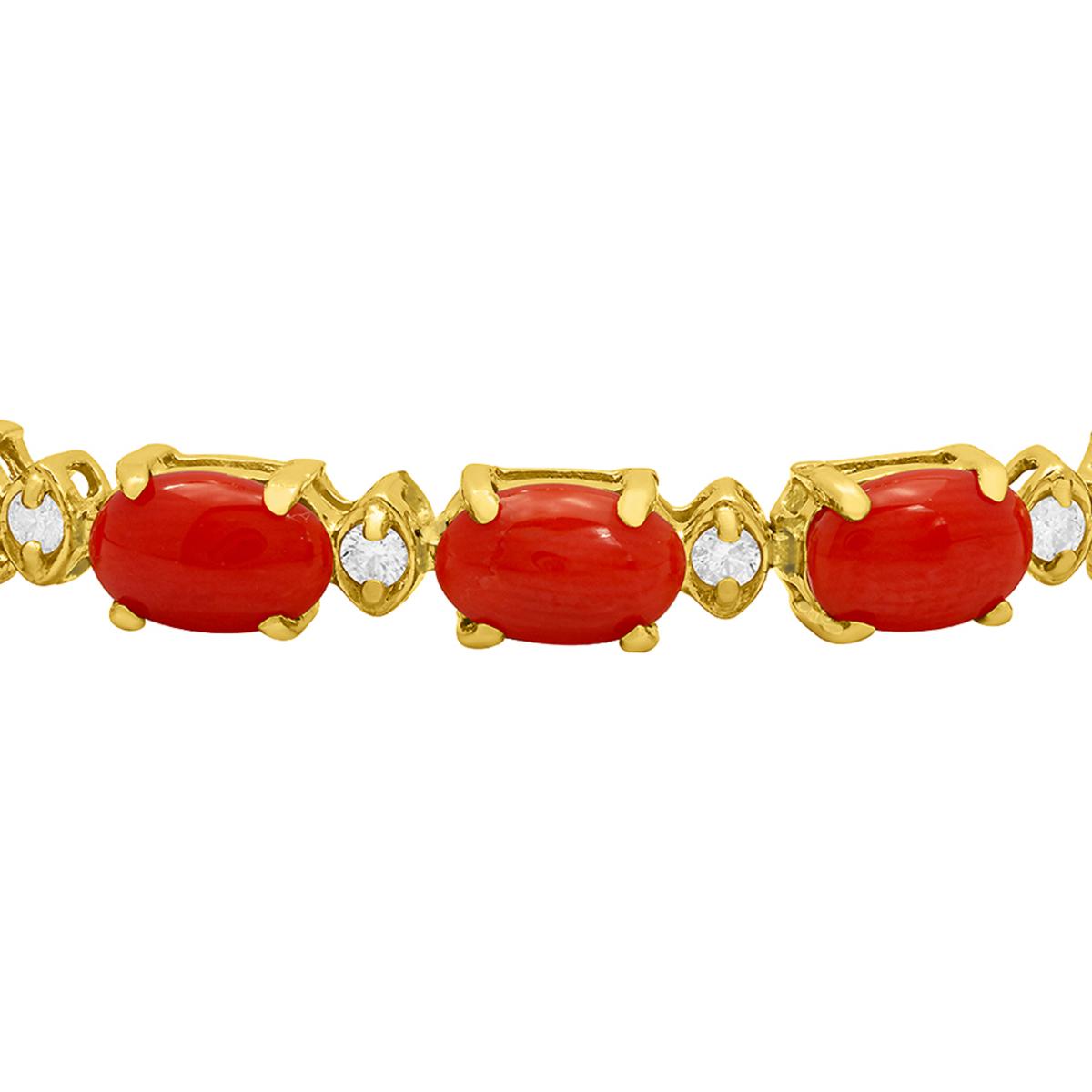 14k Yellow Gold 7.51ct Coral 0.51ct Diamond Bracelet