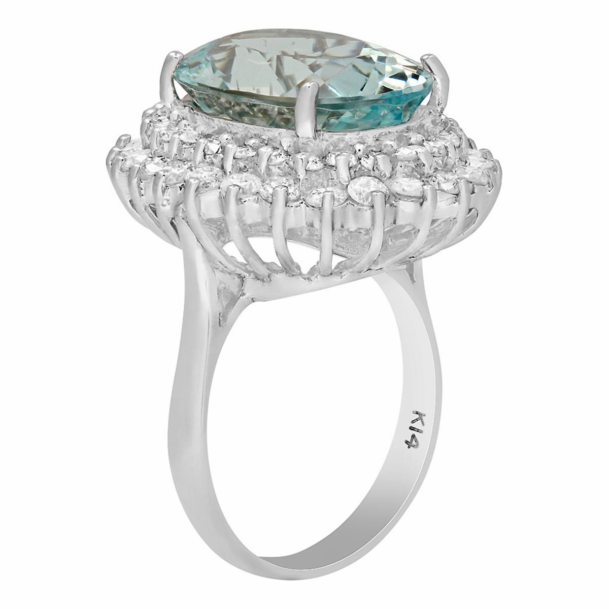 14k White Gold 9.27ct Aquamarine 2.04ct Diamond Ring