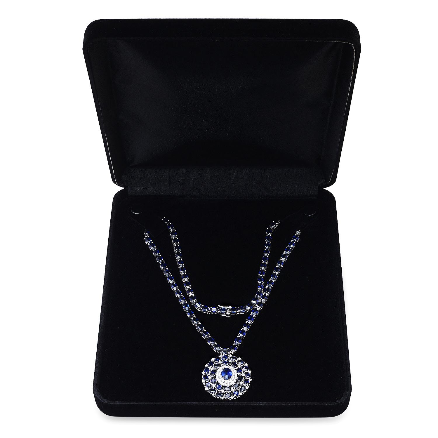 14K White Gold 50.26ct Sapphire and 1.36ct Diamond Necklace