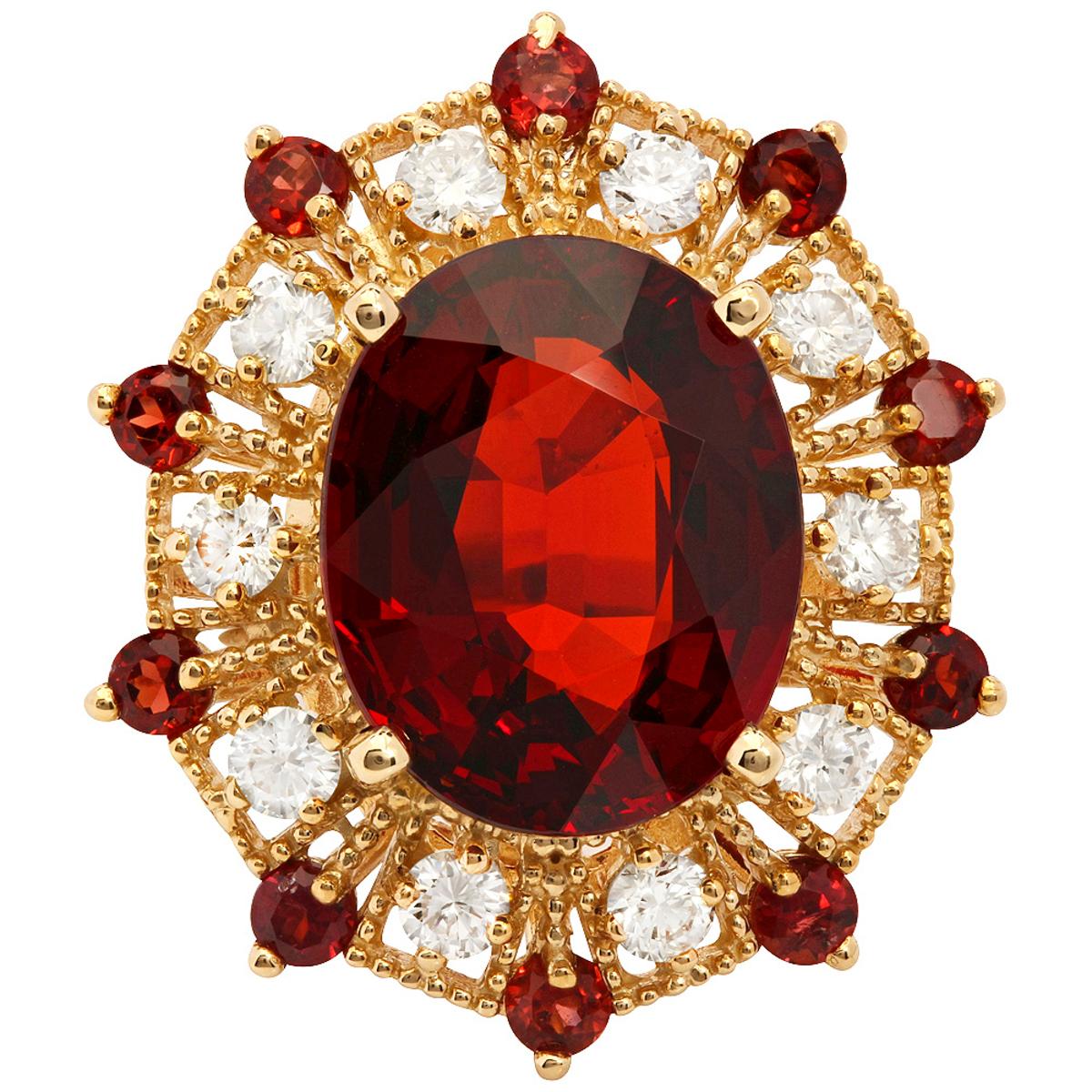 14k Yellow Gold 16.40ct & 1.00ct Garnet 1.19ct Diamond Ring