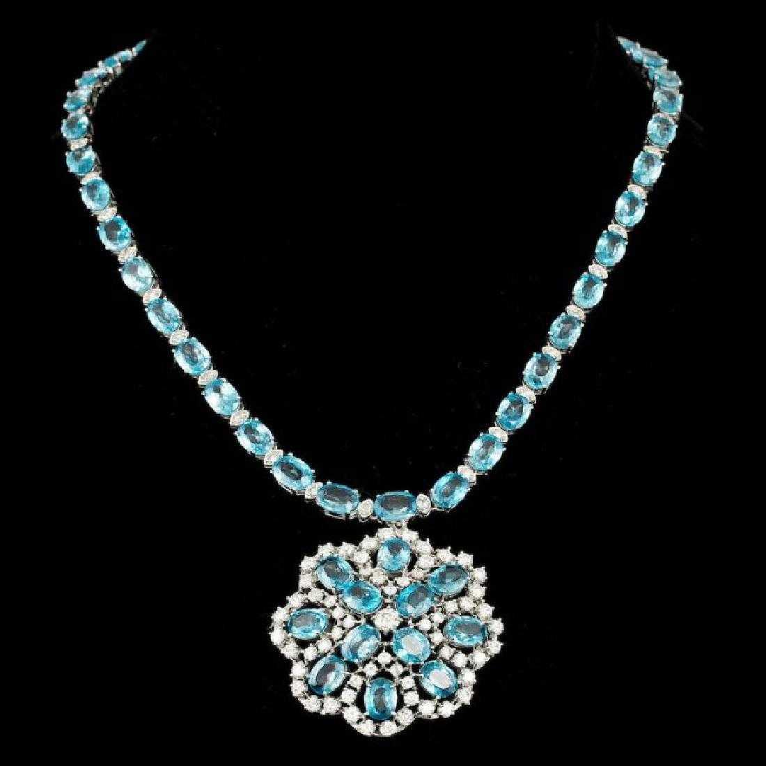 14K White Gold 54.69ct Zircon and 7.73ct Diamond Necklace