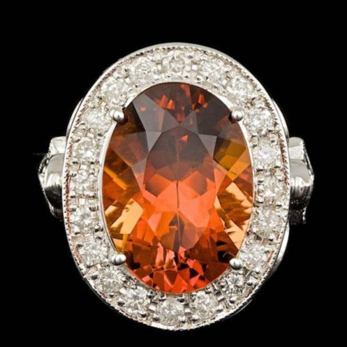 14K White Gold 5.26ct Citrine and 1.68ct Diamond Ring