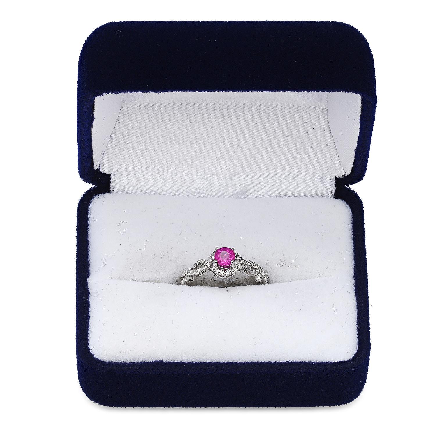 14K White Gold Setting with 0.35ct Ruby and 0.28ct Diamond Ladies Ring
