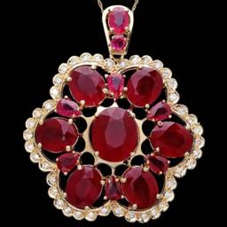 14K Gold 36.76ct Ruby and 0.97ct Diamond Pendant