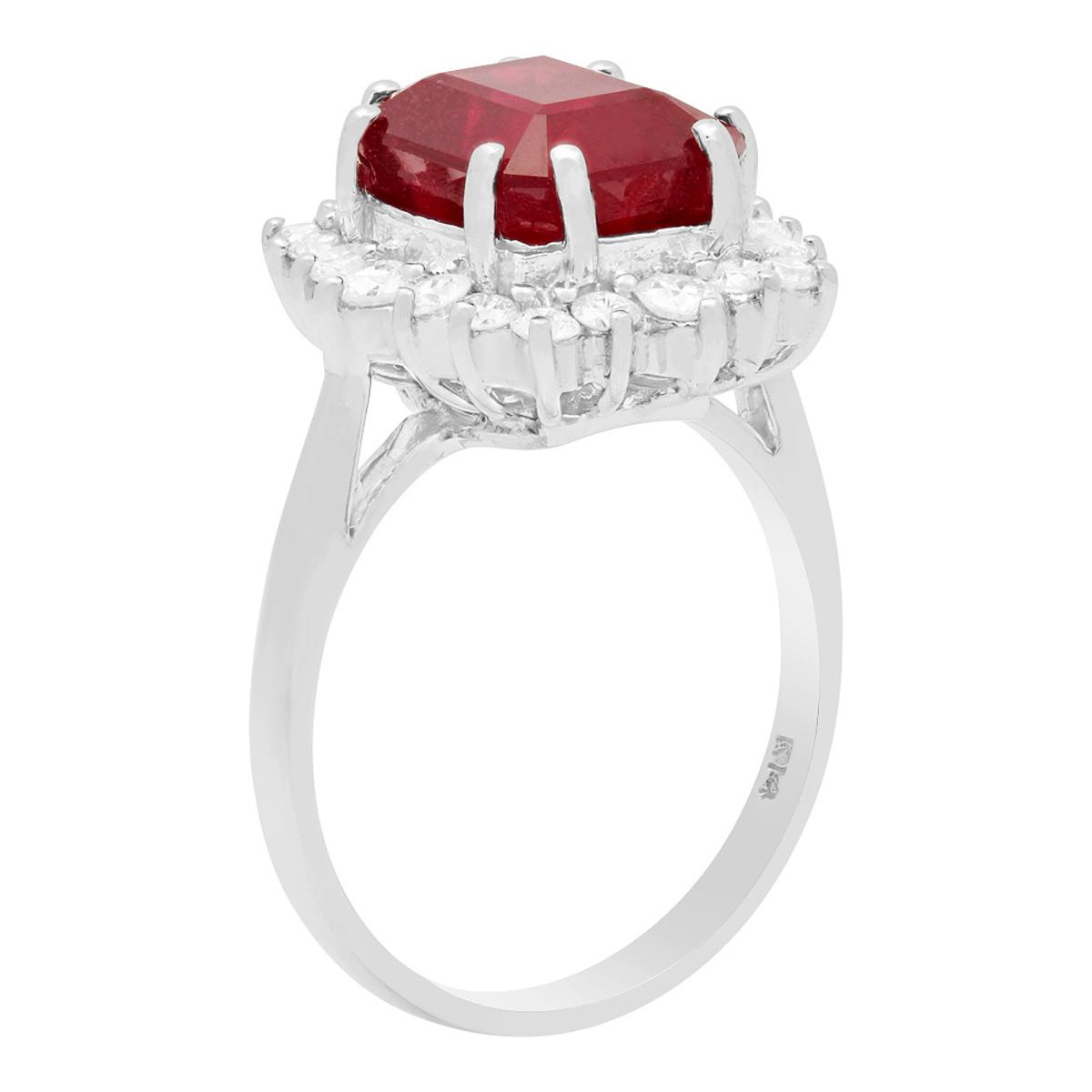 14k White Gold 6.14ct Ruby 0.75ct Diamond Ring