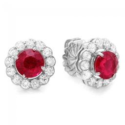 14K White Gold 3.64ct Ruby and 1.12ct Diamond Earrings
