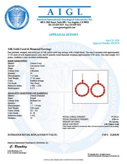14k Yellow Gold 27.19ct Coral 0.80ct Diamond Earrings