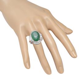 Platinum Setting with 15.19ct Jade and 1.38ct Diamond Ladies Ring