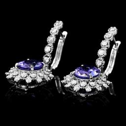 14K White Gold 4.76ct Tanzanite and 1.62ct Diamond Earrings