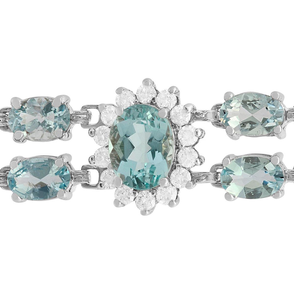 14k White Gold Aquamarine 16.78ct Light Aqua-Blue 1.20ct Diamond Bracelet