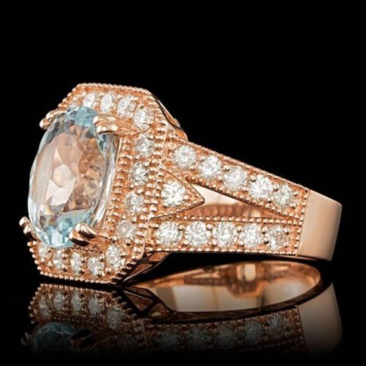 14K Rose Gold 3.07ct Aquamarine and 1.32ct Diamond Ring