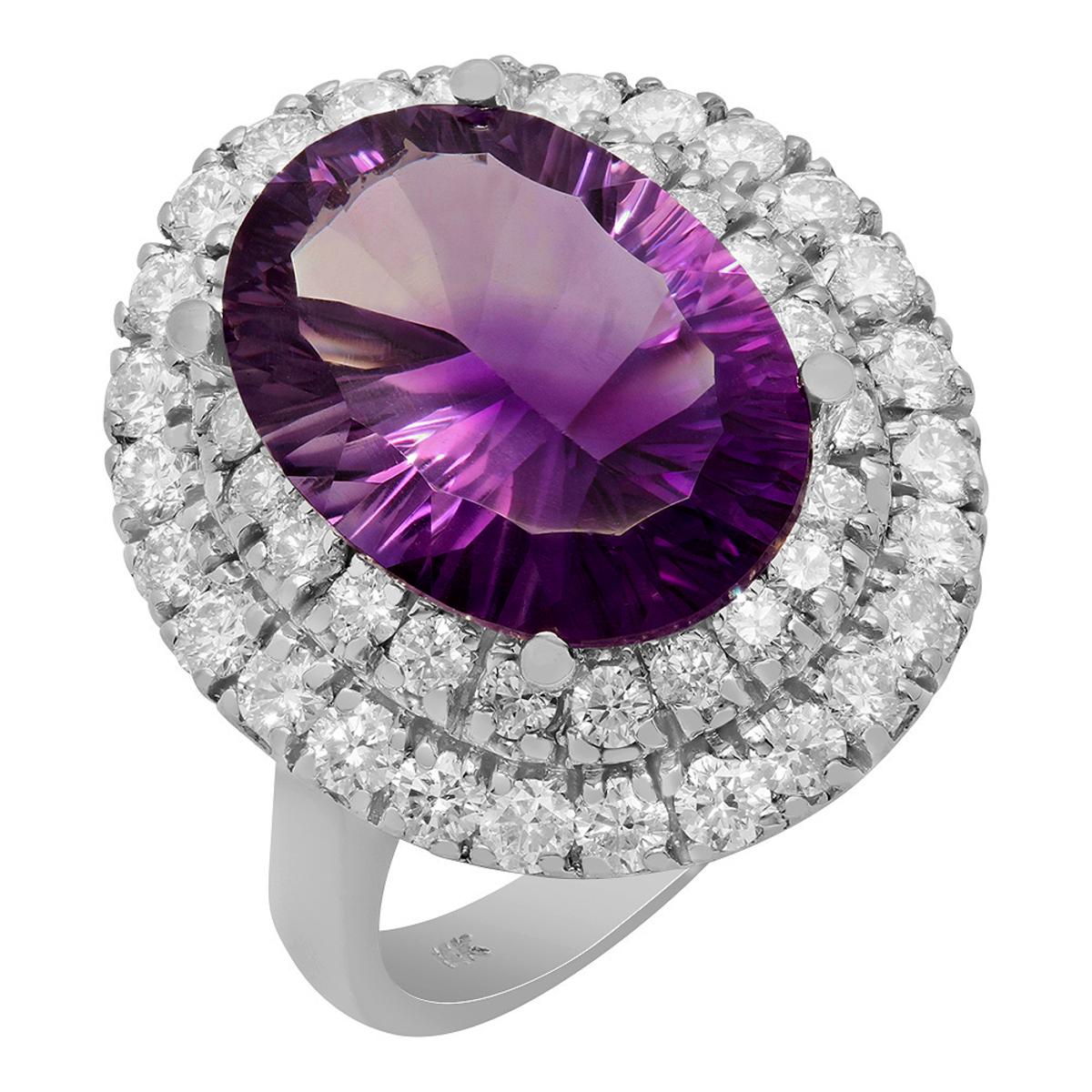 14k White Gold 6.76ct Amethyst 1.67ct Diamond Ring