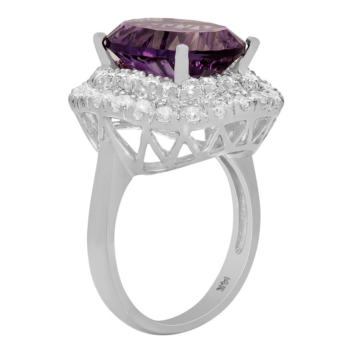 14k White Gold 6.76ct Amethyst 1.67ct Diamond Ring