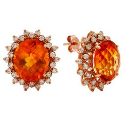 14k Rose Gold 10.96ct Citrine 1.42ct Diamond Earrings