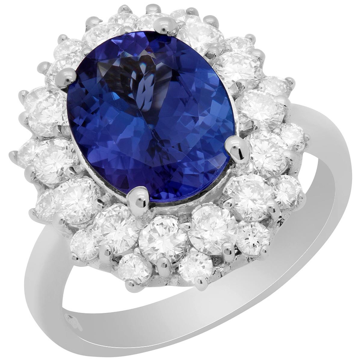 14k White Gold 3.29ct Tanzanite 1.61ct Diamond Ring