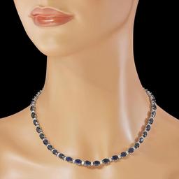 14K Gold 42.93ct Sapphire 1.72ct Diamond Necklace