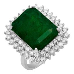 14k White Gold 11.46ct Emerald 1.90ct Diamond Ring