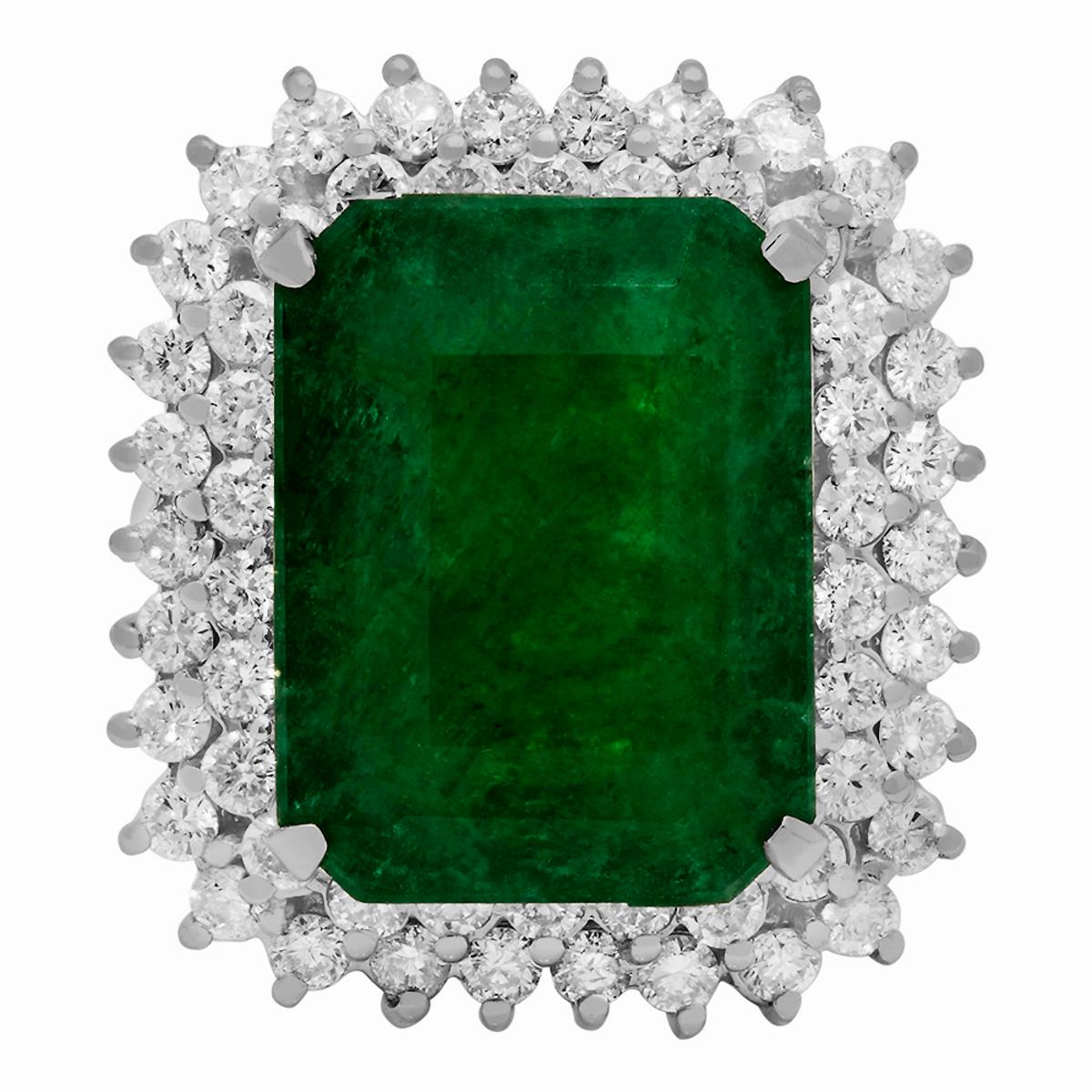 14k White Gold 11.46ct Emerald 1.90ct Diamond Ring