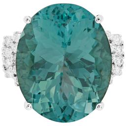 14k White Gold 29.82ct Aquamarine 0.56ct Diamond Ring