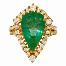 14k Yellow Gold 3.75ct Emerald 1.02ct Diamond Ring