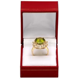 14k Yellow Gold 8.97ct Peridot 1.70ct Diamond Ring