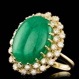 14K Yellow Gold 13.47ct Jadeite and 1.28ct Diamond Ring