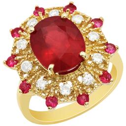 14k Yellow Gold 5.89ct & 0.53ct Ruby 0.42ct Diamond Ring