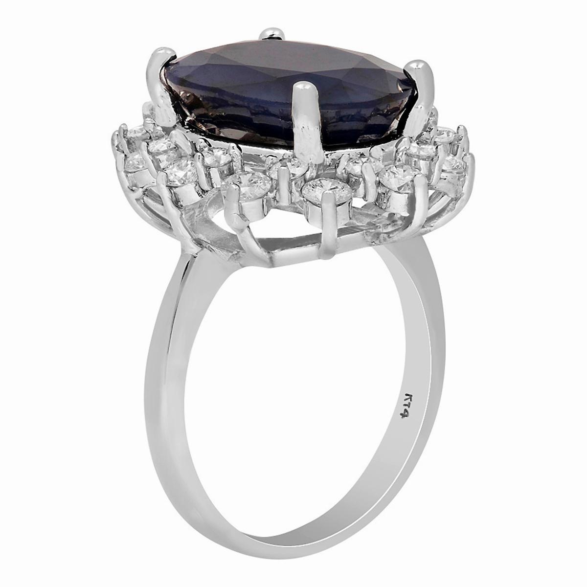 14k White Gold 10.75ct Sapphire 1.69ct Diamond Ring