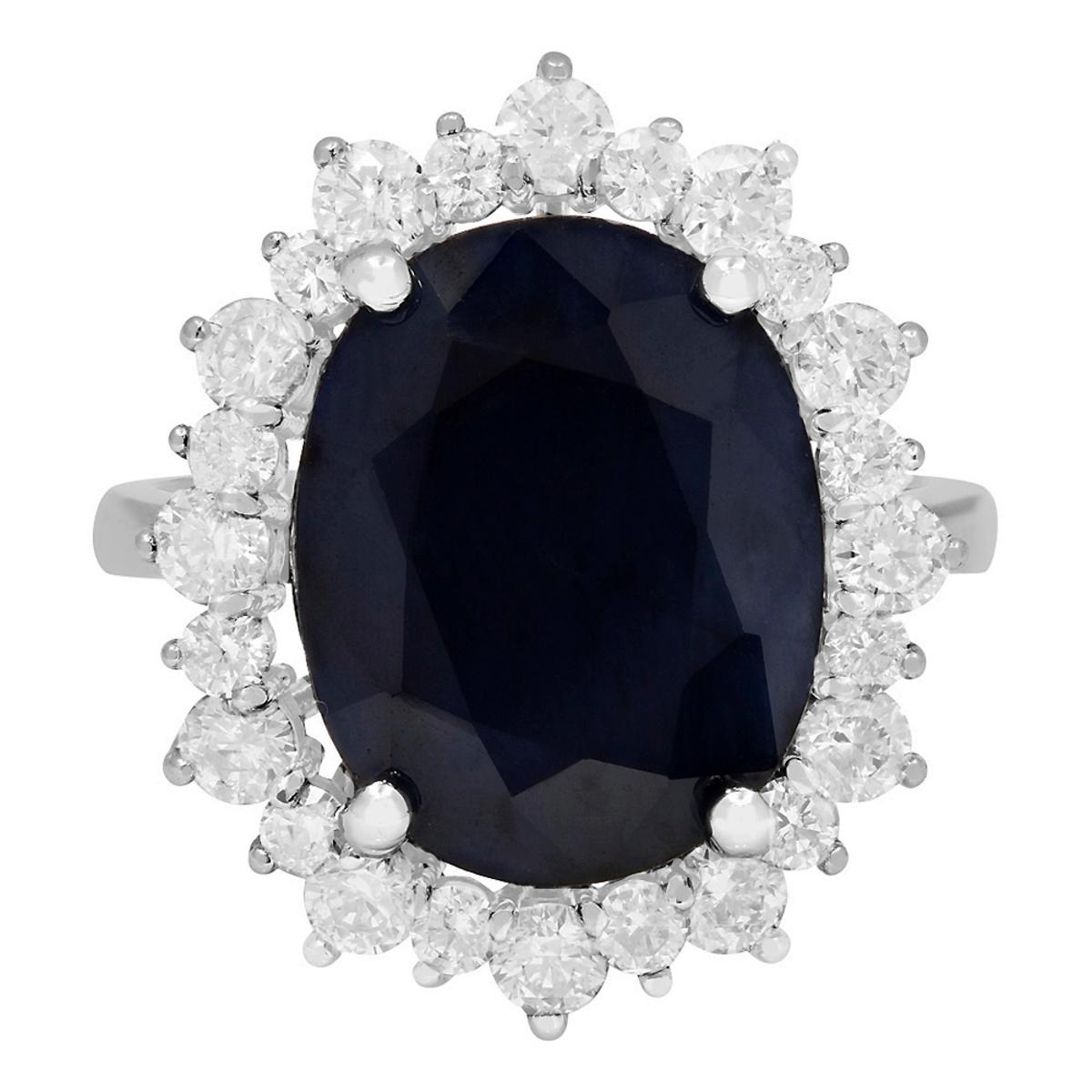 14k White Gold 10.75ct Sapphire 1.69ct Diamond Ring