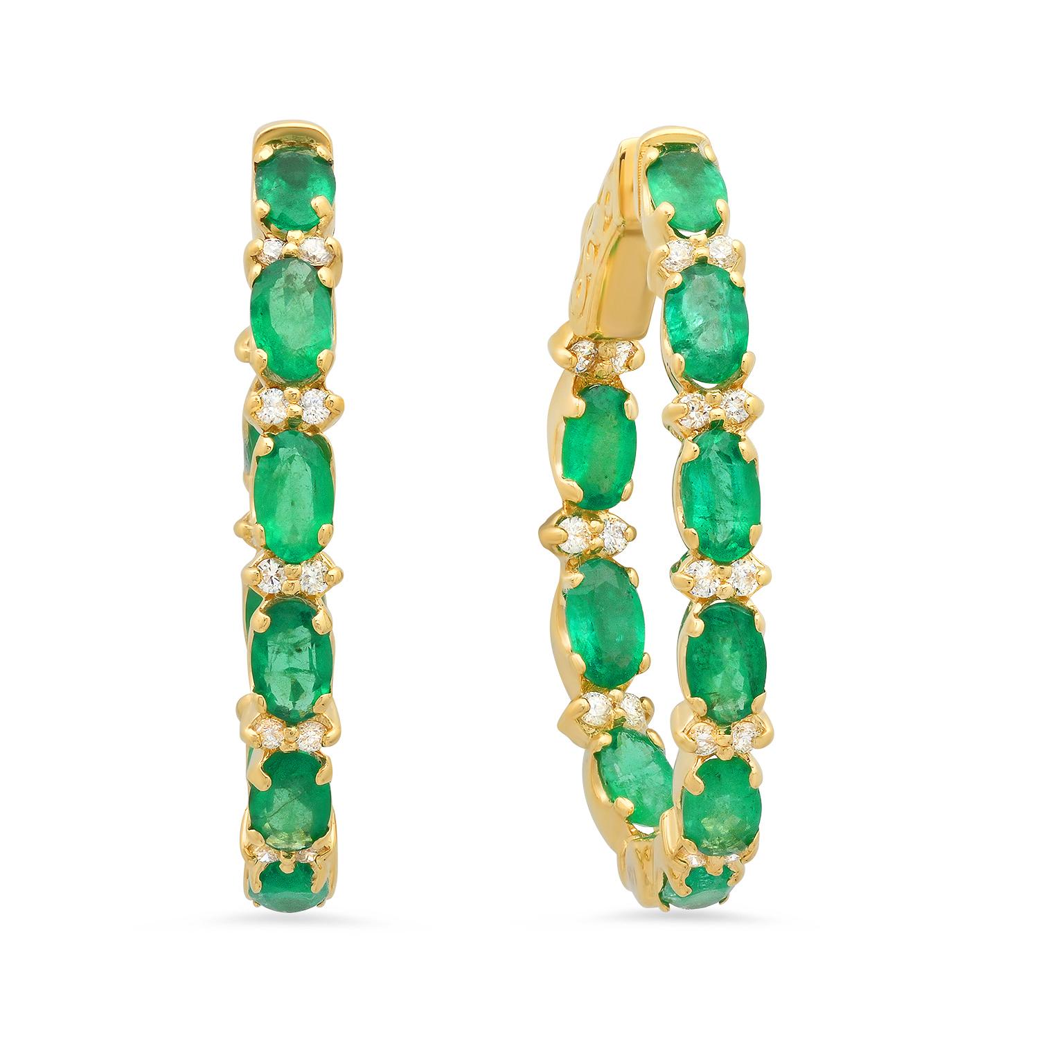 14K Yellow Gold with 3.42ct Emerald and 0.37ct Diamond Earrings