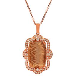 14k Rose Gold 32.96ct Morganite 1.89ct Diamond Pendant