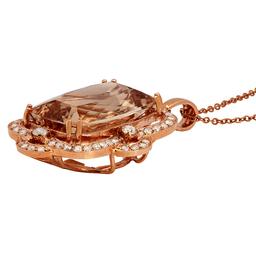 14k Rose Gold 32.96ct Morganite 1.89ct Diamond Pendant