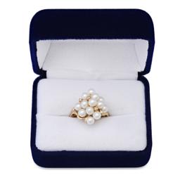 14K Yellow Gold Setting with 13 White Pearls and 0.12ct Diamond Ladies Ring