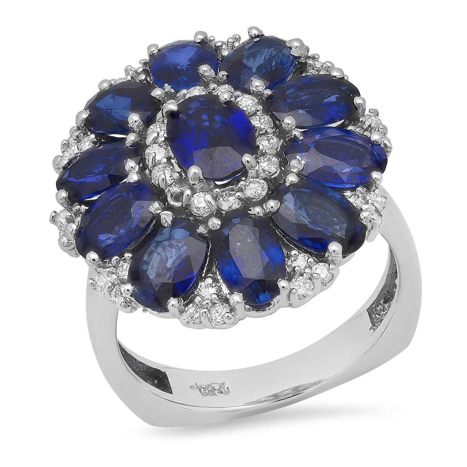 14K White Gold Setting with 5.86ct Sapphire and 0.68ct Diamond Ladies Ring