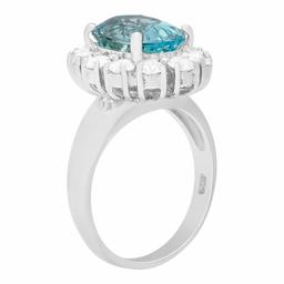 14k White Gold 3.57ct Aquamarine 1.32ct Diamond Ring