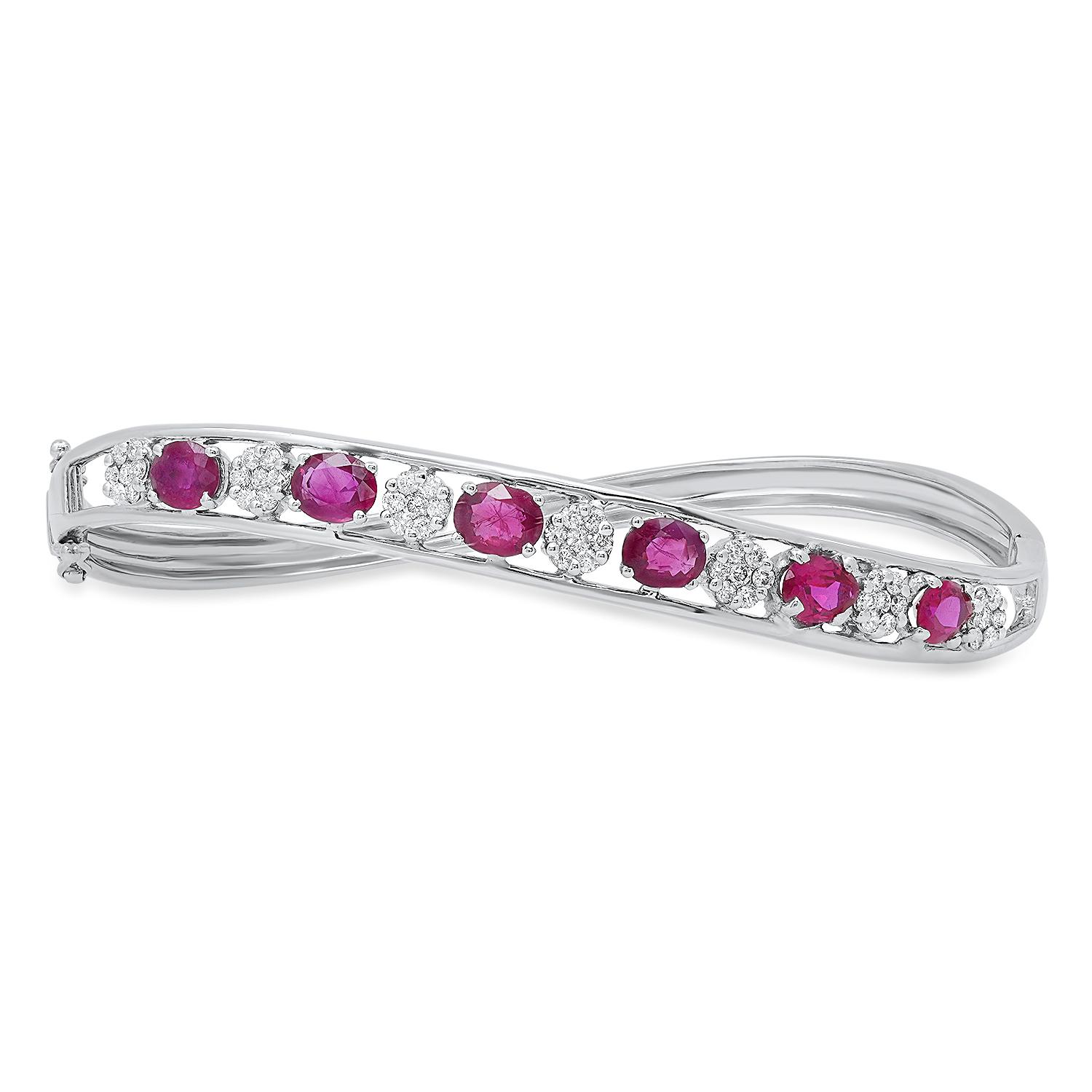 18K White Gold Setting with 3.0ct Ruby and 1.0ct Diamond Bangle Bracelet