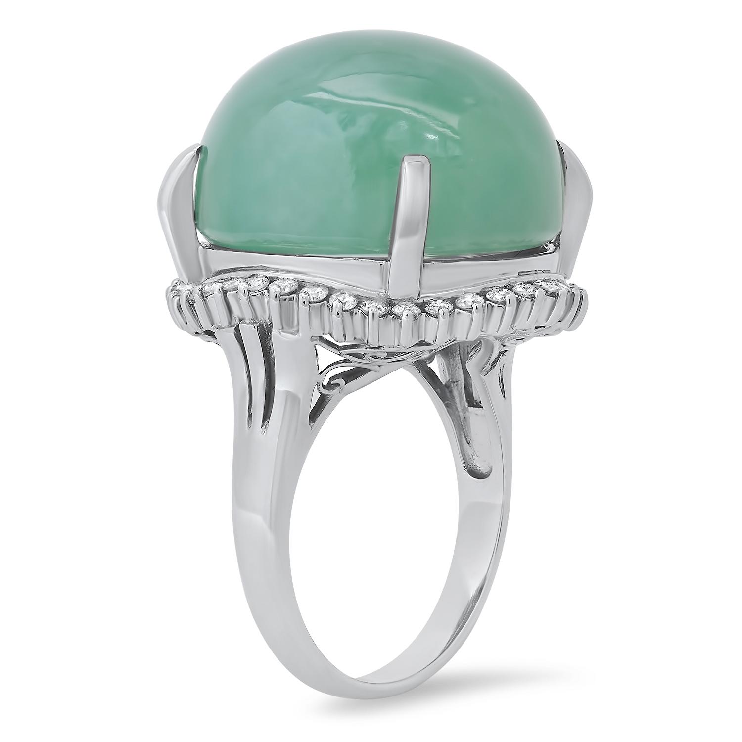 Platinum Setting with Approx. 17ct Jade and 0.58ct Diamond Ladies Ring