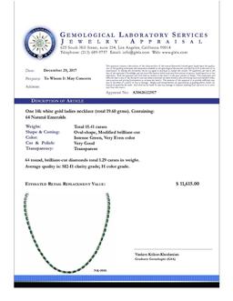 14k White Gold 15.41ct Emerald 1.29ct Diamond Necklace