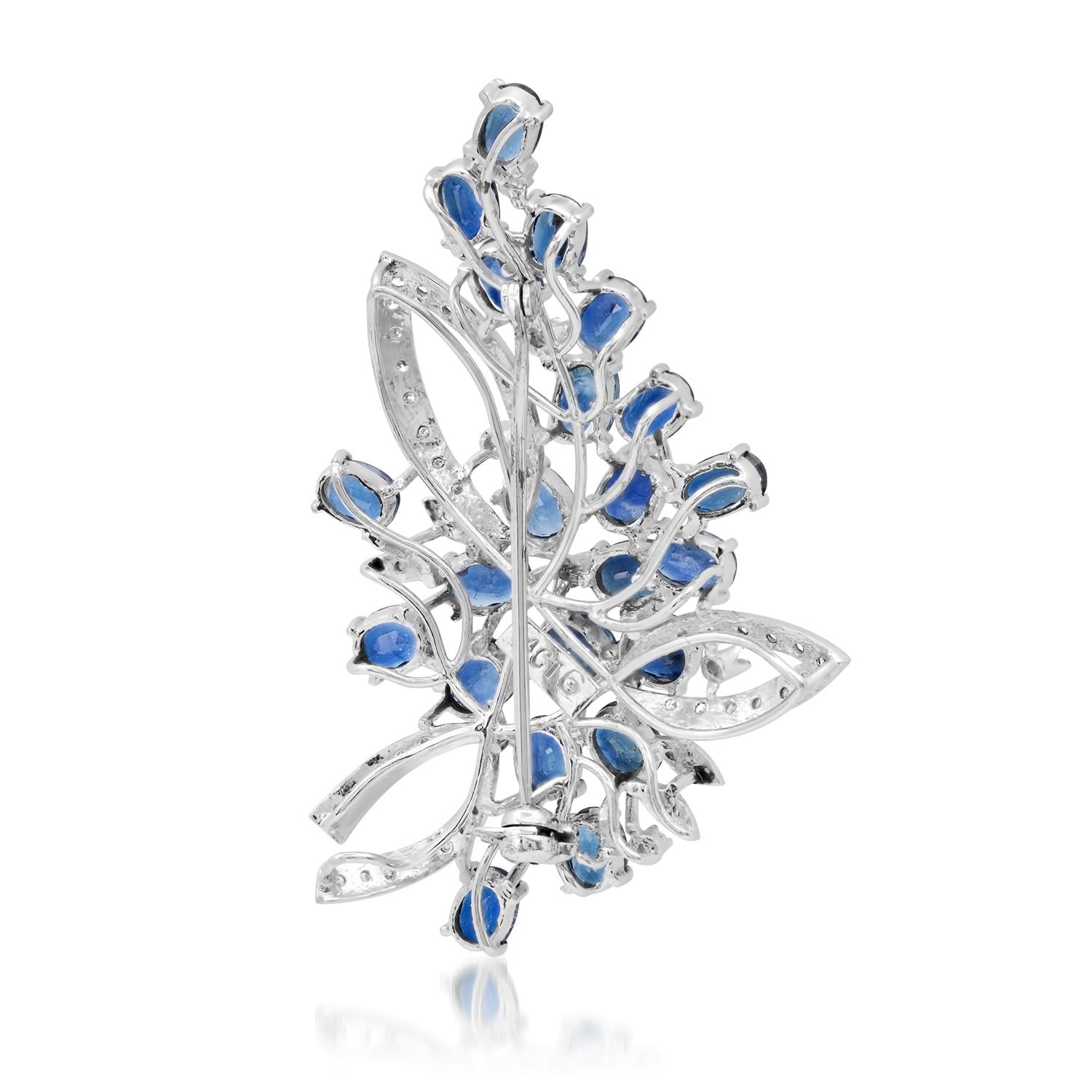 14K White Gold Setting with 9.68ct Sapphire and 0.42ct Diamond Broach