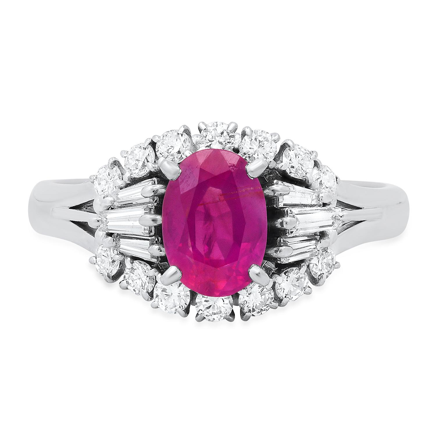 18K White Gold Setting with 1.32ct Ruby and 0.60ct Diamond Ladies Ring