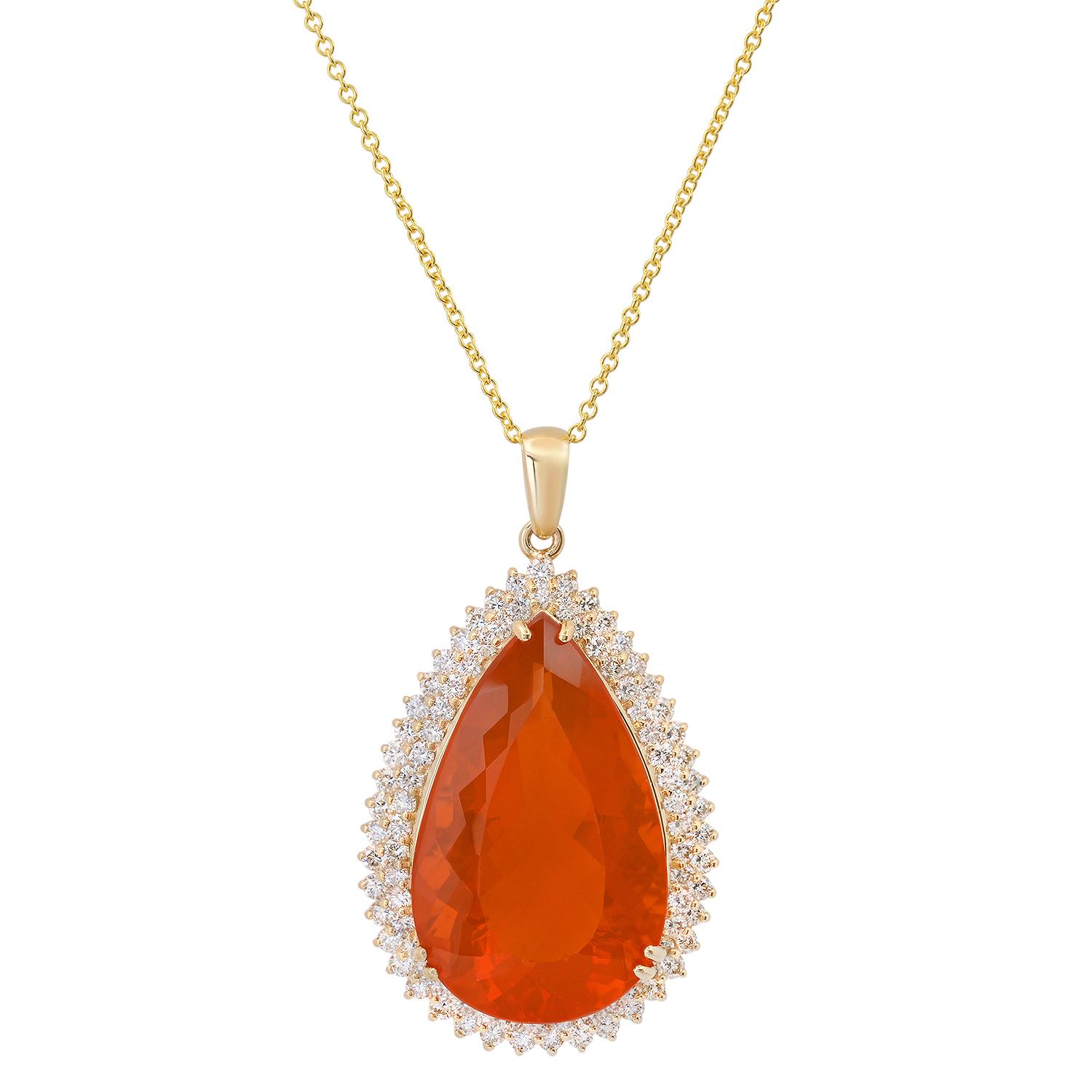 14K Yellow Gold Setting with 36.05ct Fire Opal and 3.77ct Diamond Pendant